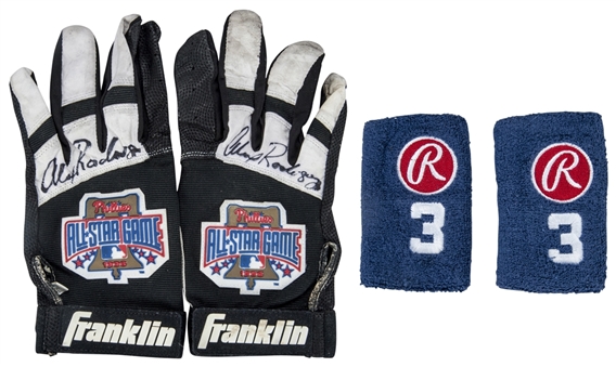 1996 Alex Rodriguez All-Star Game Used Wristbands and Signed Batting Gloves (ARod LOA & PSA/DNA)